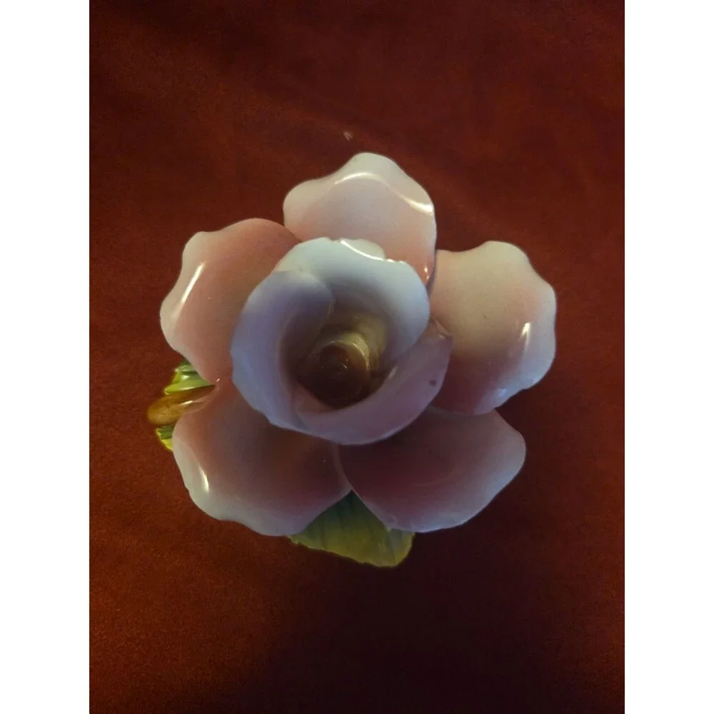 Vintage Capodimonte Pink Rose Floral Italian Porcelain Candle Holder Signed